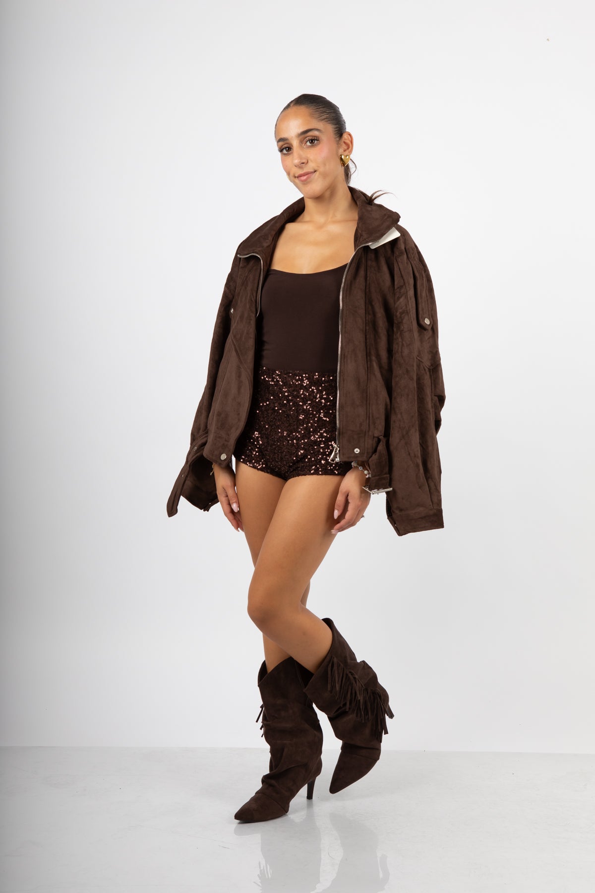 Stivale texano con frange cioccolato