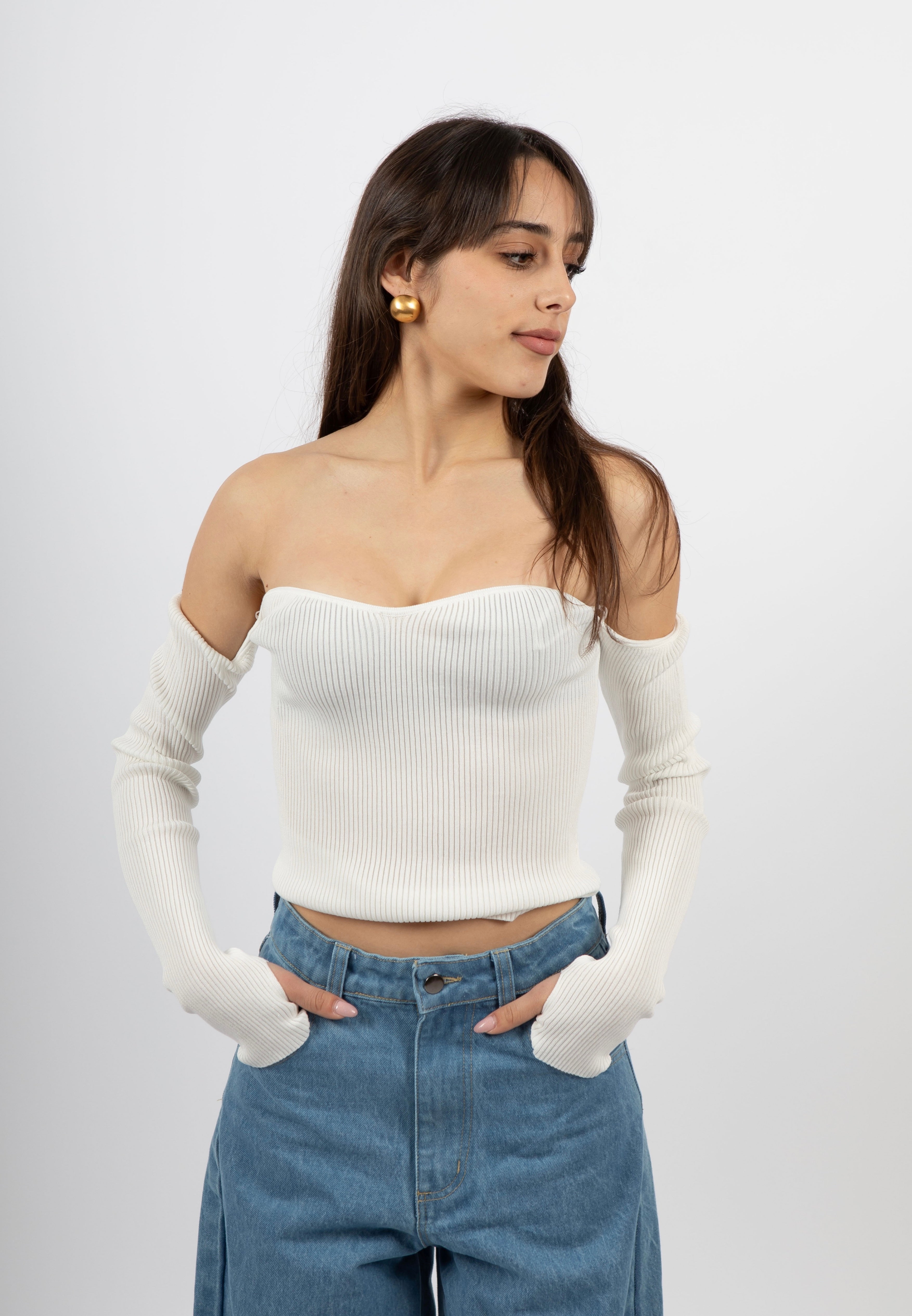 Maglia a costine bianca