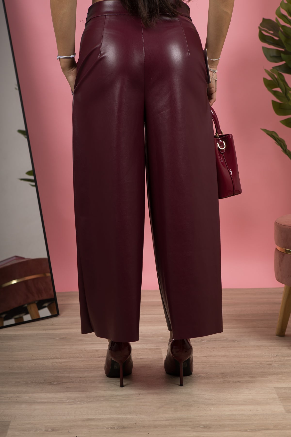Pantalone ecopelle bordeaux