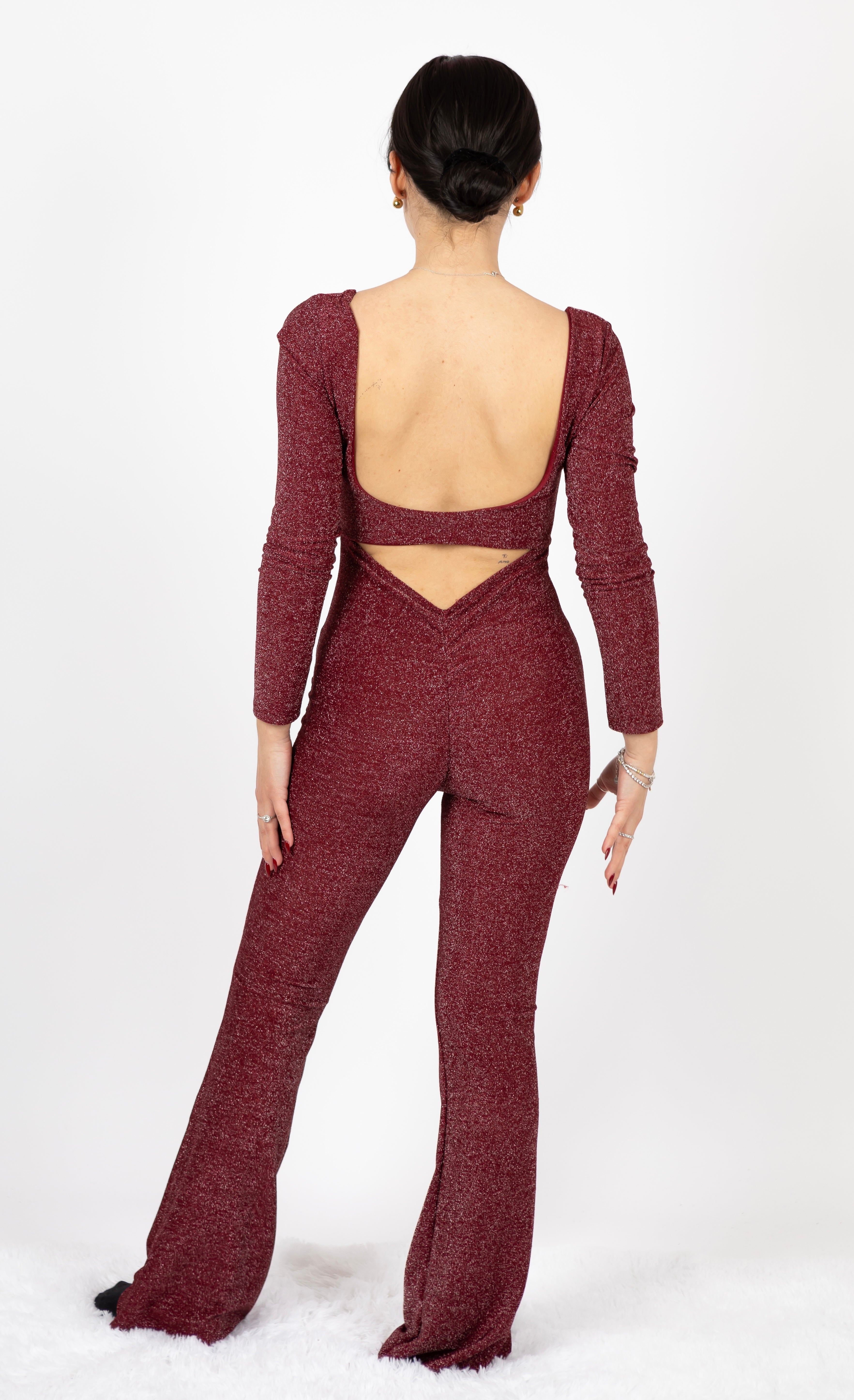 Tuta Glitter bordeaux e rossa base nera