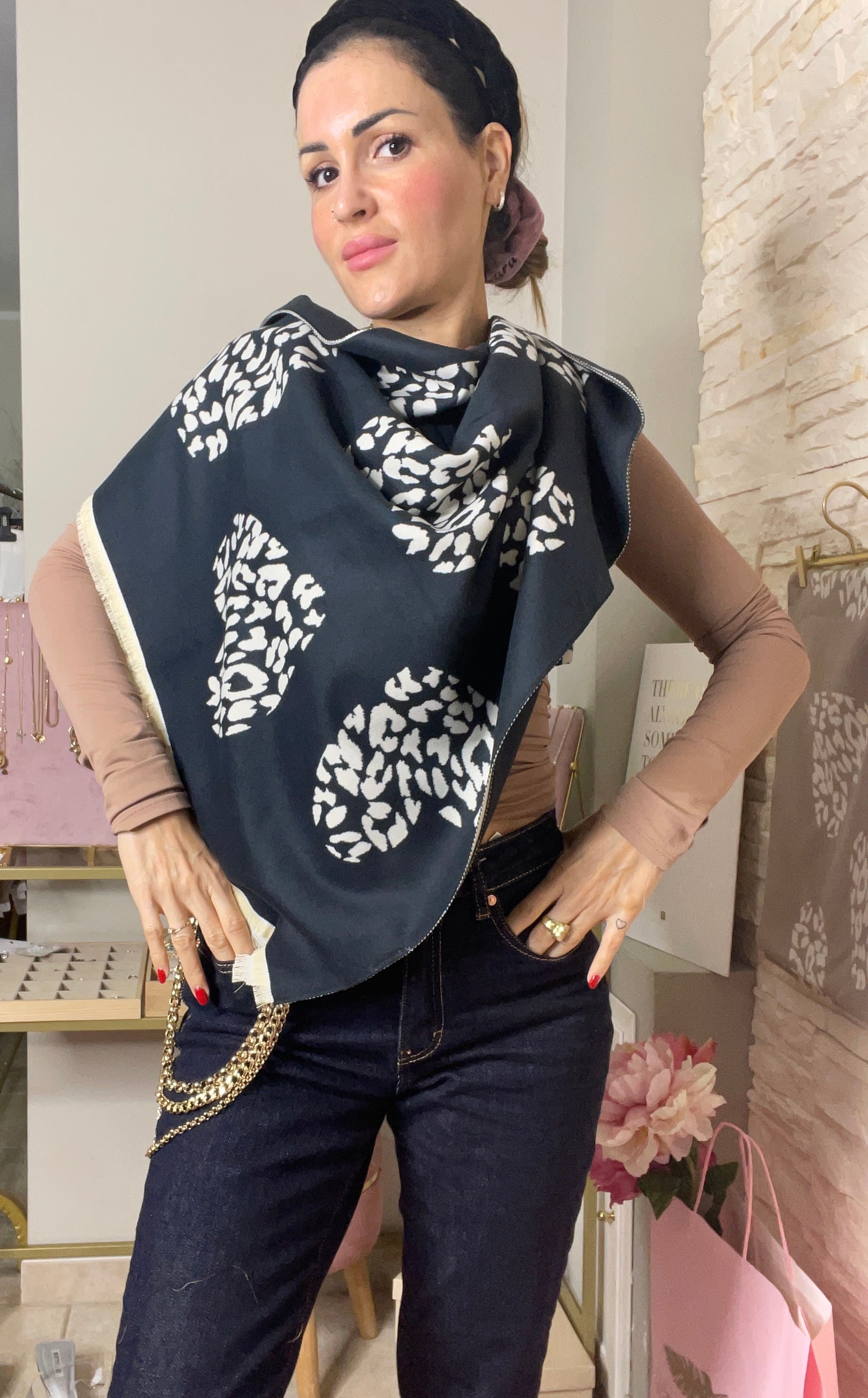 Pashmina cuori leopardati
