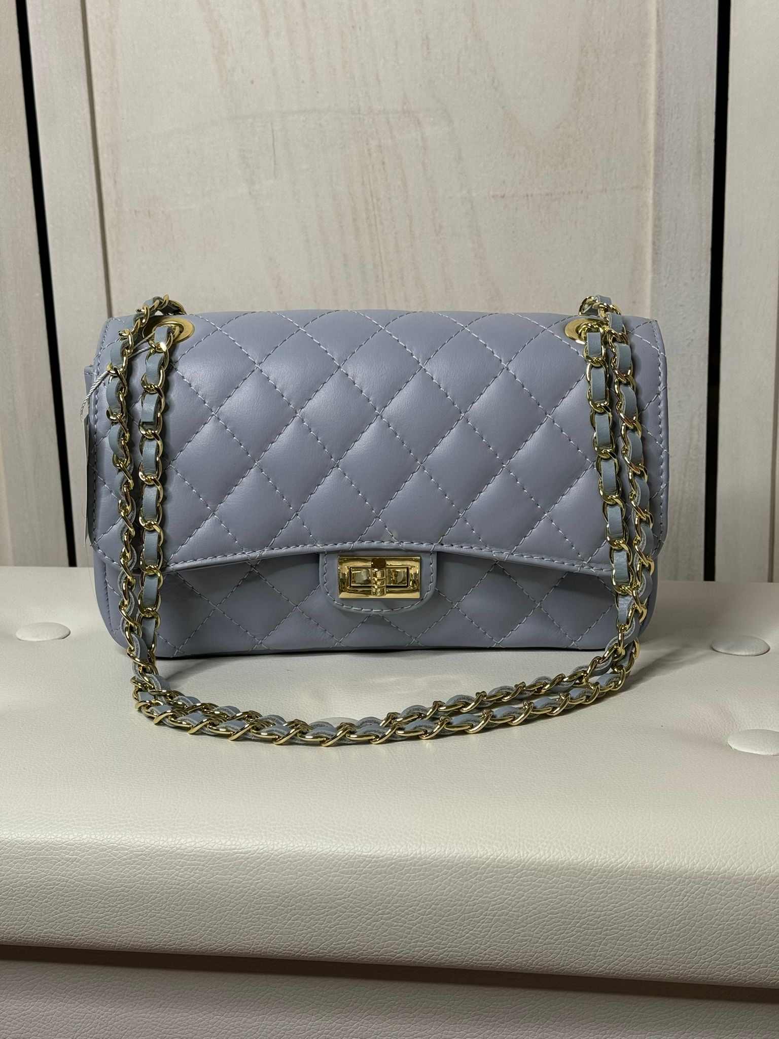 Borsa in vera pelle azzurra