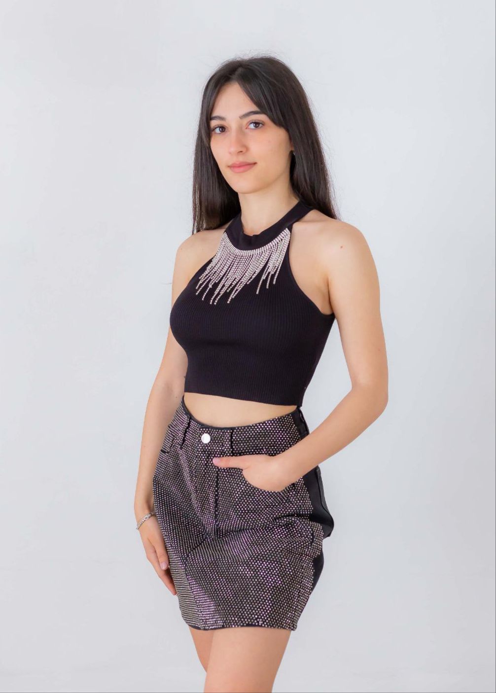 Gonna in denim Glitter