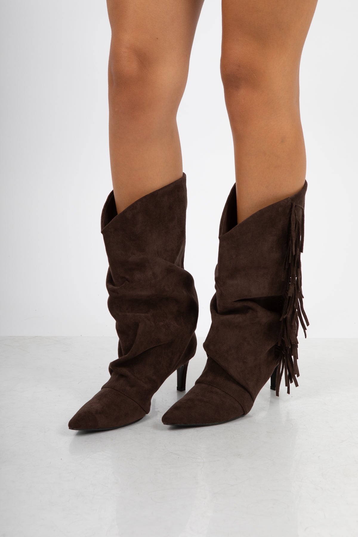 Stivale texano con frange cioccolato