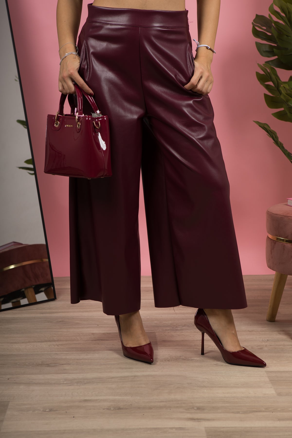 Pantalone ecopelle bordeaux