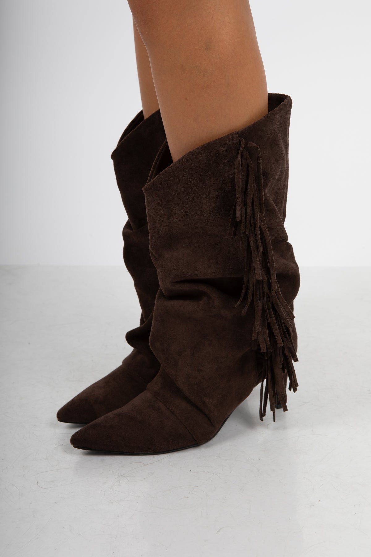 Stivale texano con frange cioccolato