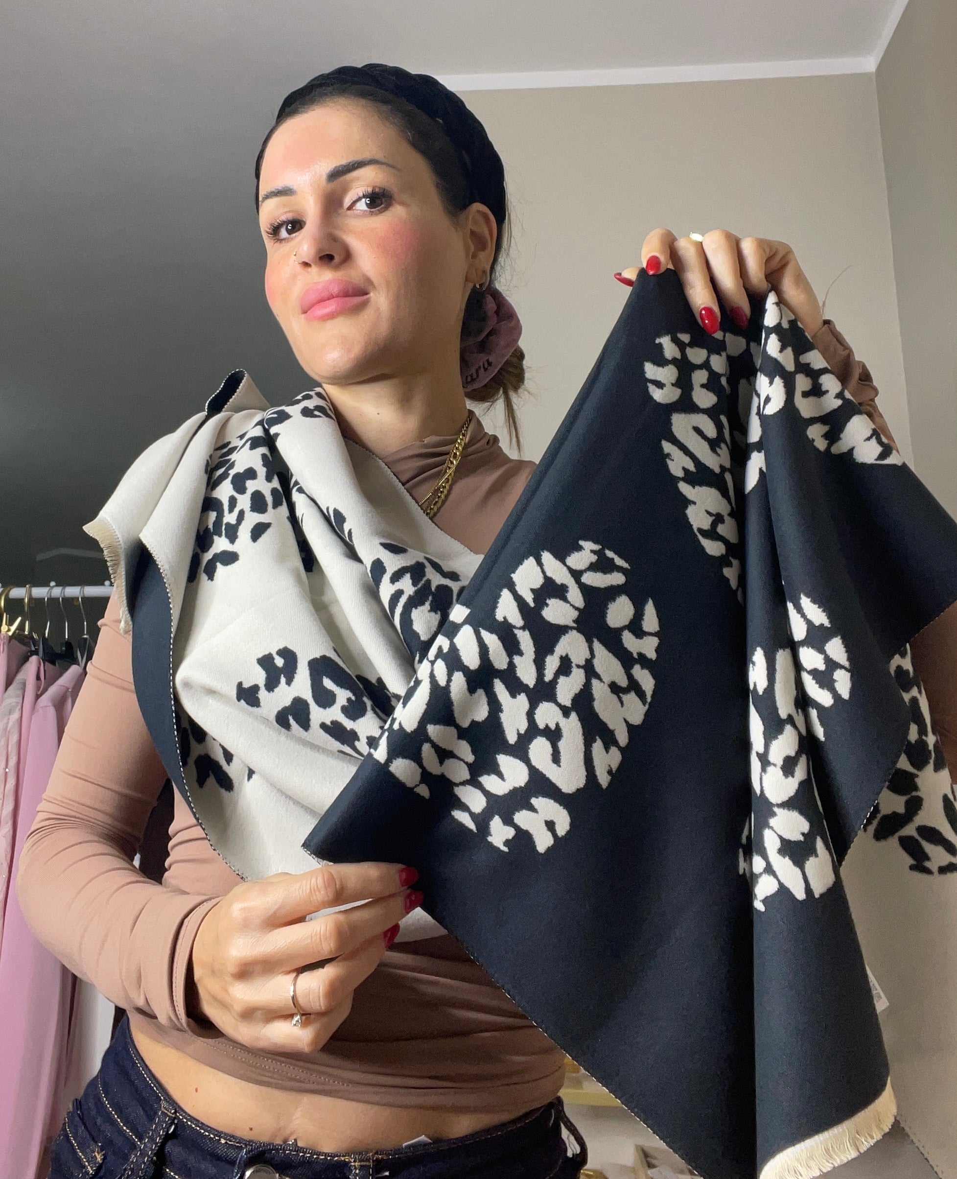 Pashmina cuori leopardati